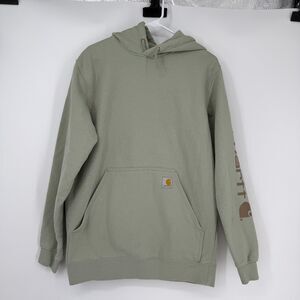Carhartt Hoodie Sweatshirt Mens Medium Sage Green Loose Fit Logo Sleeve K288